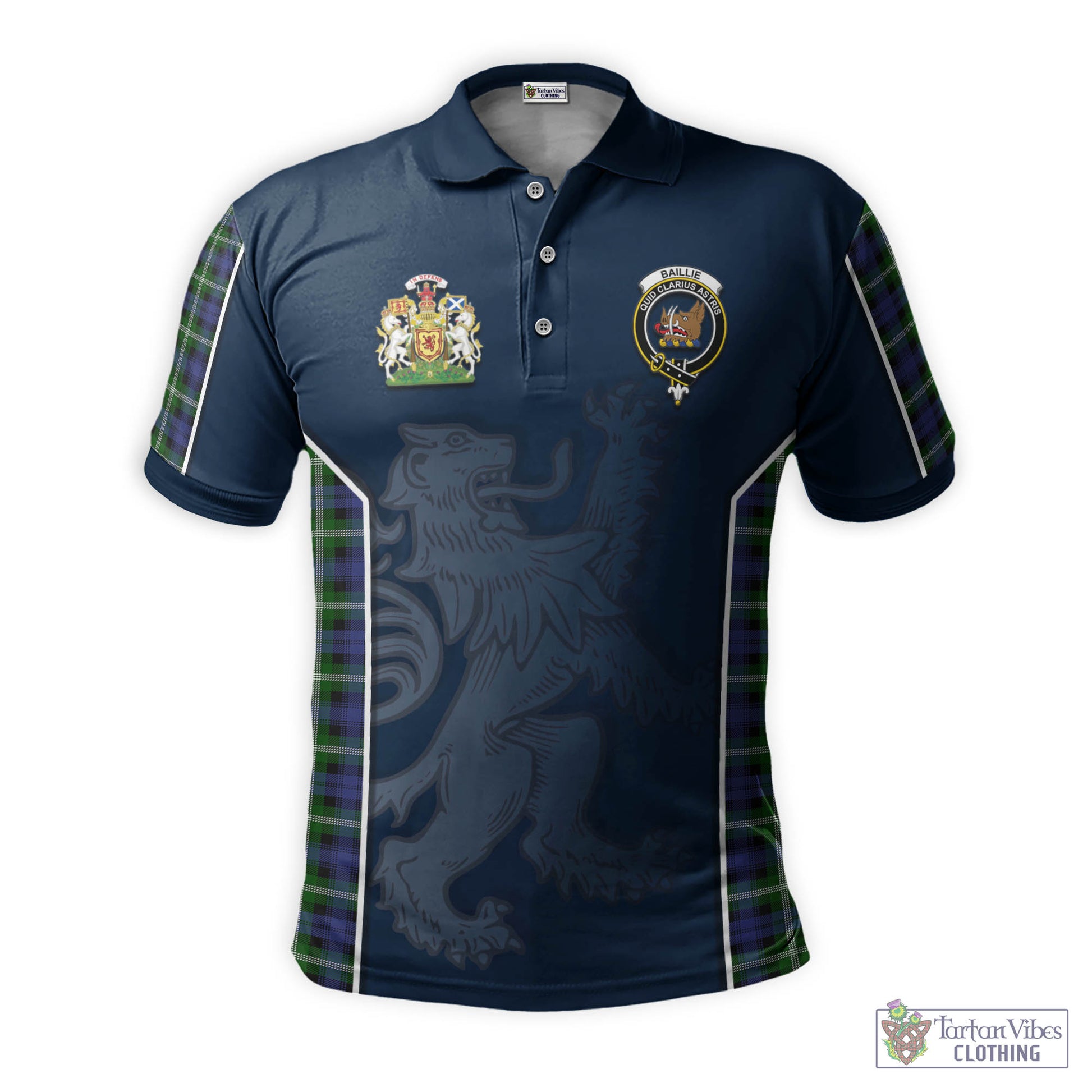 Tartan Vibes Clothing Baillie Modern Tartan Men's Polo Shirt with Family Crest and Lion Rampant Vibes Sport Style