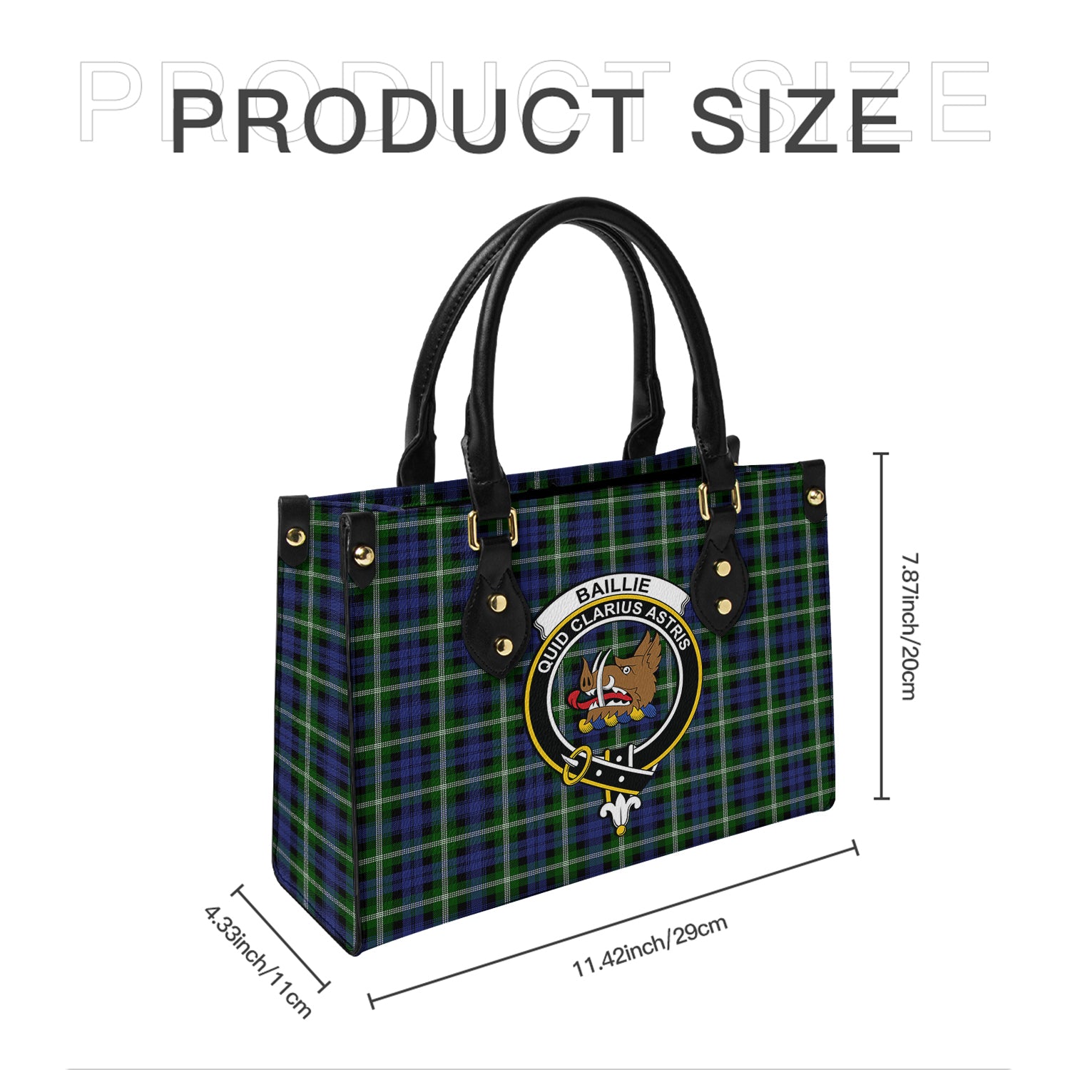 Baillie Modern Tartan Leather Bag with Family Crest - Tartanvibesclothing