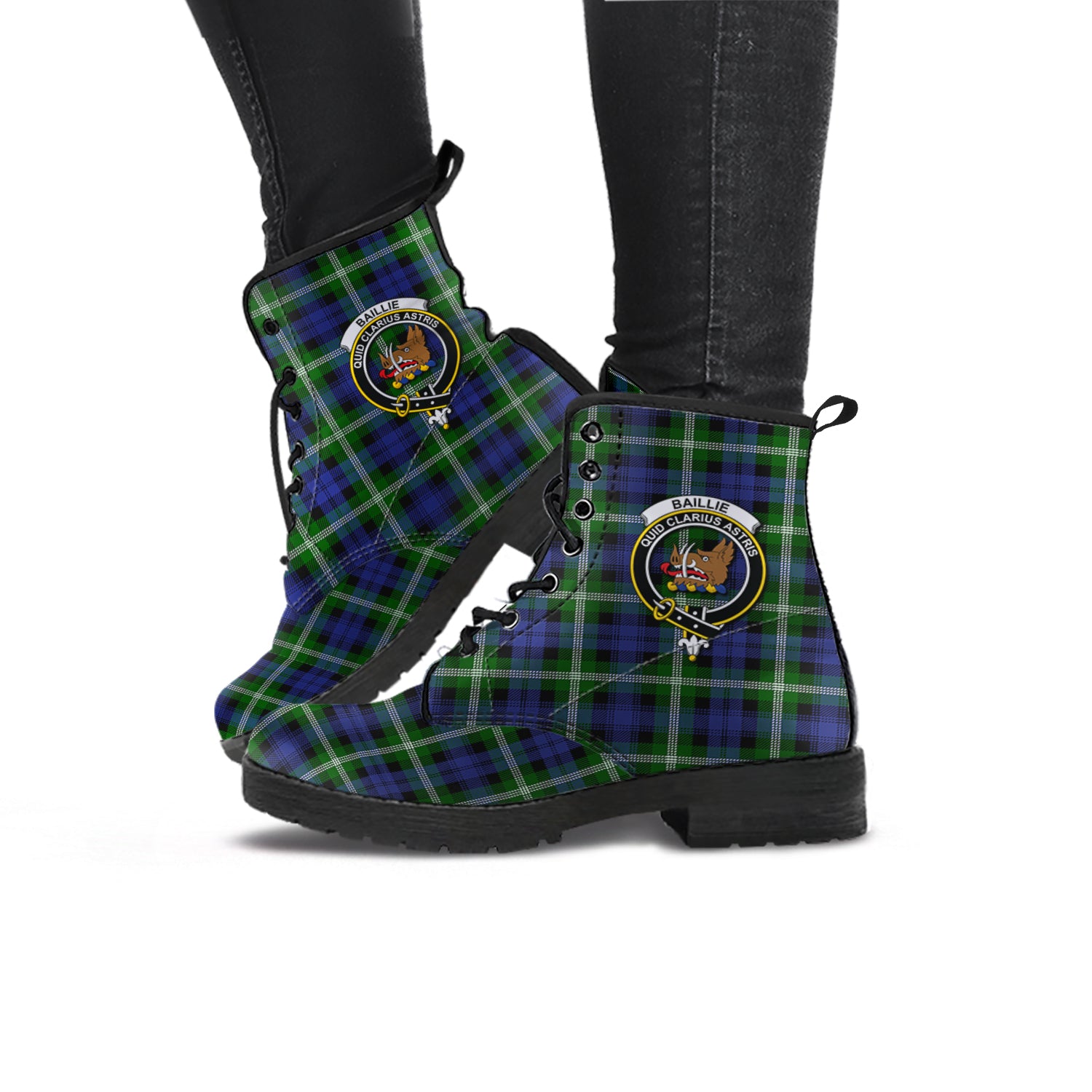 Baillie Modern Tartan Leather Boots with Family Crest - Tartanvibesclothing