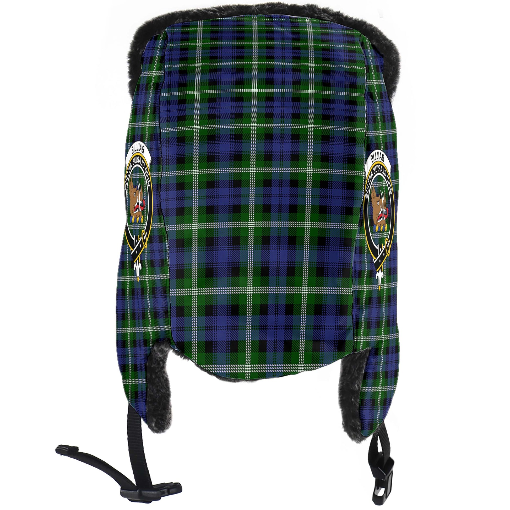 Baillie Modern Tartan Winter Trapper Hat with Family Crest - Tartanvibesclothing