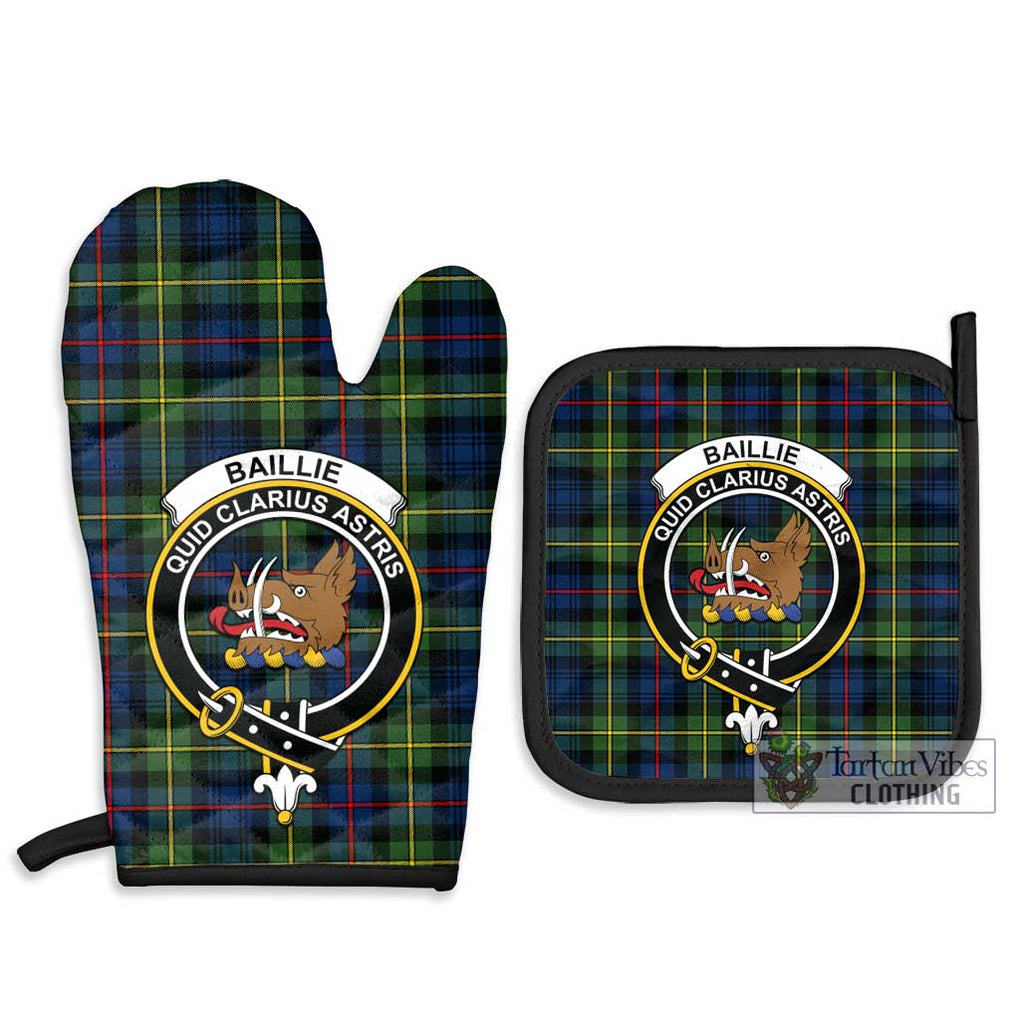 Baillie (Bailey) Tartan Combo Oven Mitt & Pot-Holder with Family Crest Combo 1 Oven Mitt & 2 Pot-Holder Black - Tartan Vibes Clothing