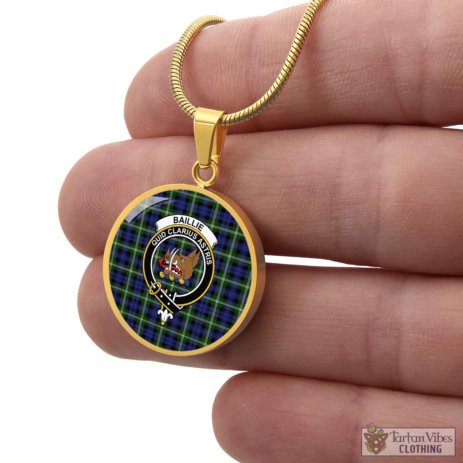 Tartan Vibes Clothing Baillie Modern Tartan Circle Necklace with Family Crest