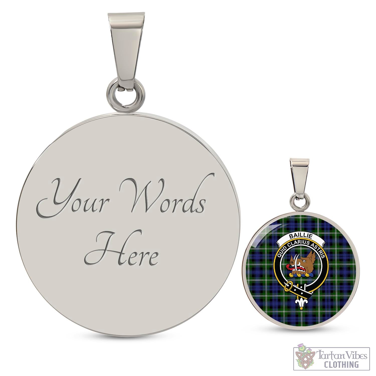 Tartan Vibes Clothing Baillie Modern Tartan Circle Necklace with Family Crest