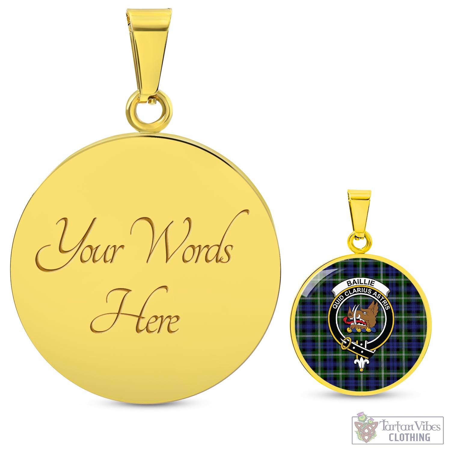 Tartan Vibes Clothing Baillie Modern Tartan Circle Necklace with Family Crest