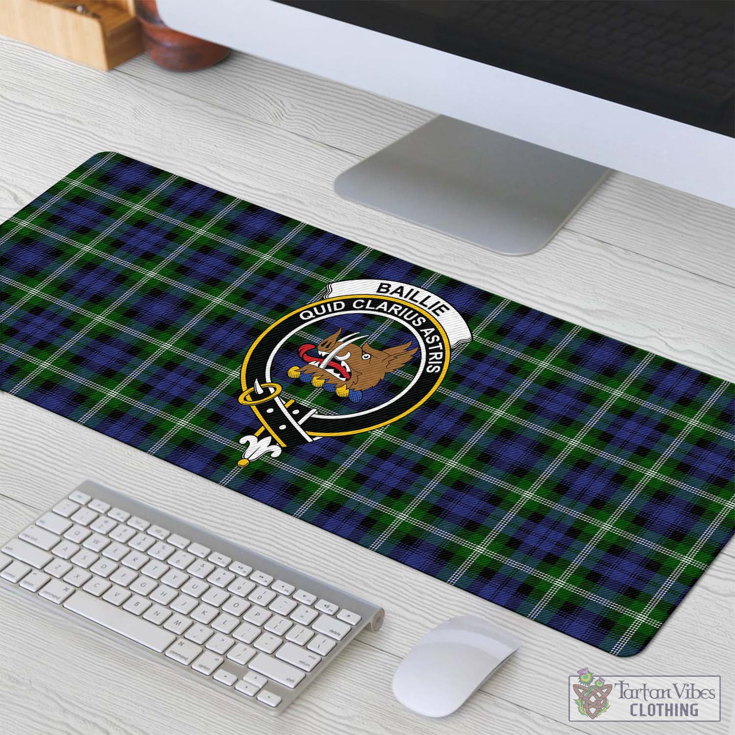 Tartan Vibes Clothing Baillie Modern Tartan Mouse Pad with Family Crest