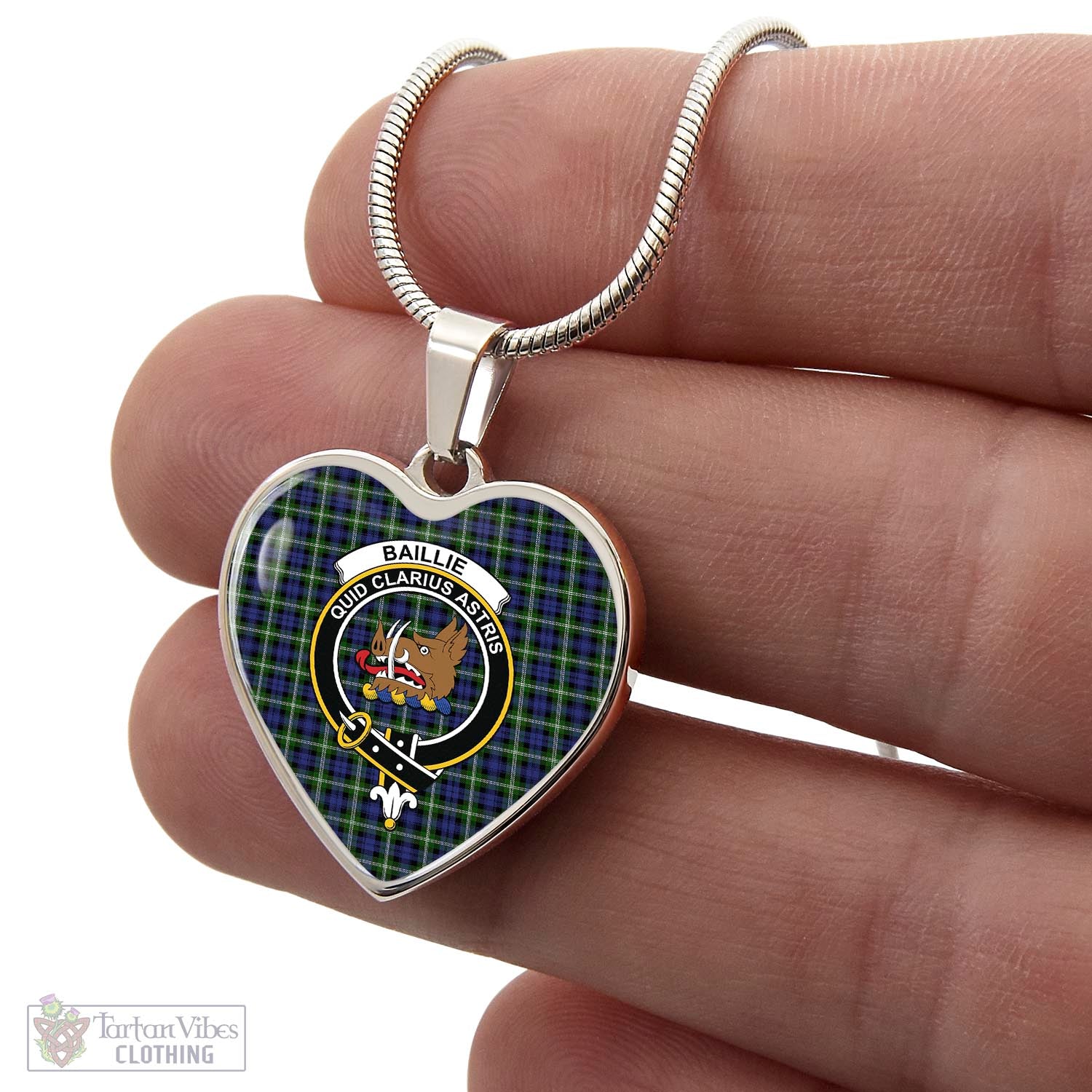 Tartan Vibes Clothing Baillie Modern Tartan Heart Necklace with Family Crest