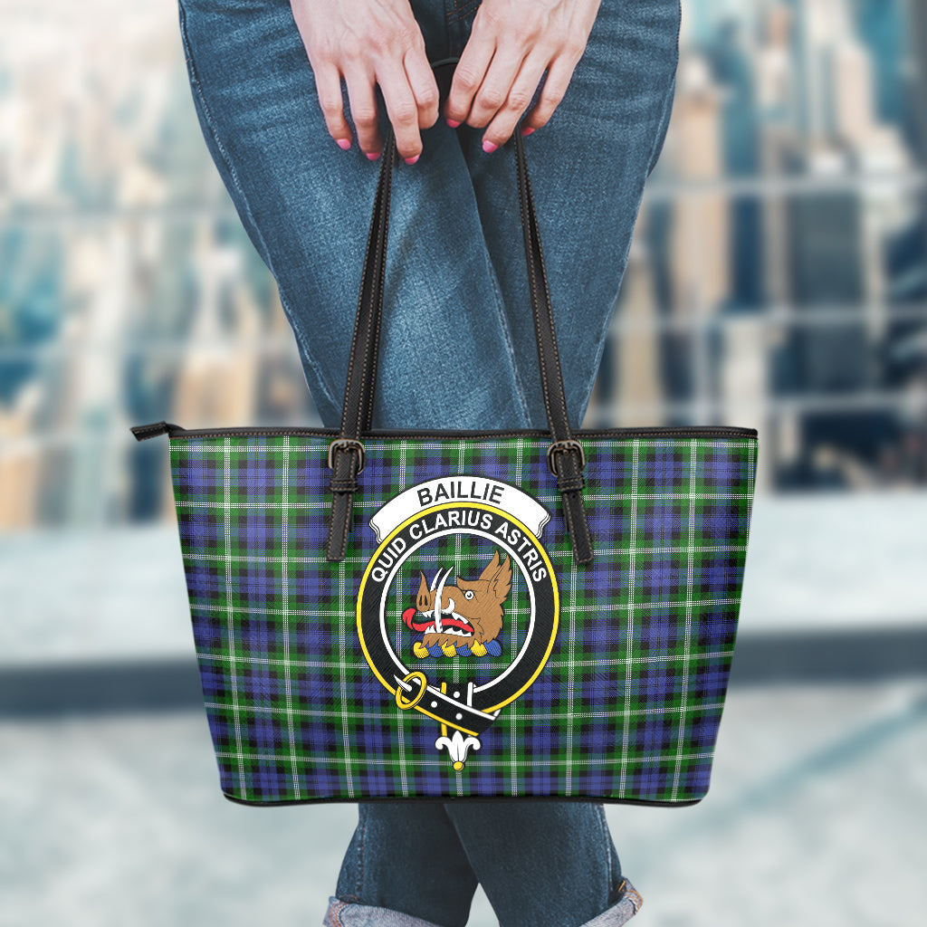 Baillie Modern Tartan Leather Tote Bag with Family Crest - Tartanvibesclothing