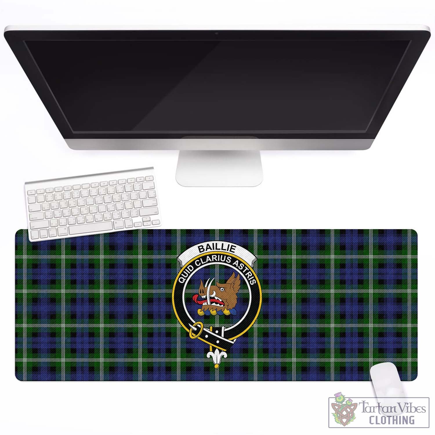 Tartan Vibes Clothing Baillie Modern Tartan Mouse Pad with Family Crest