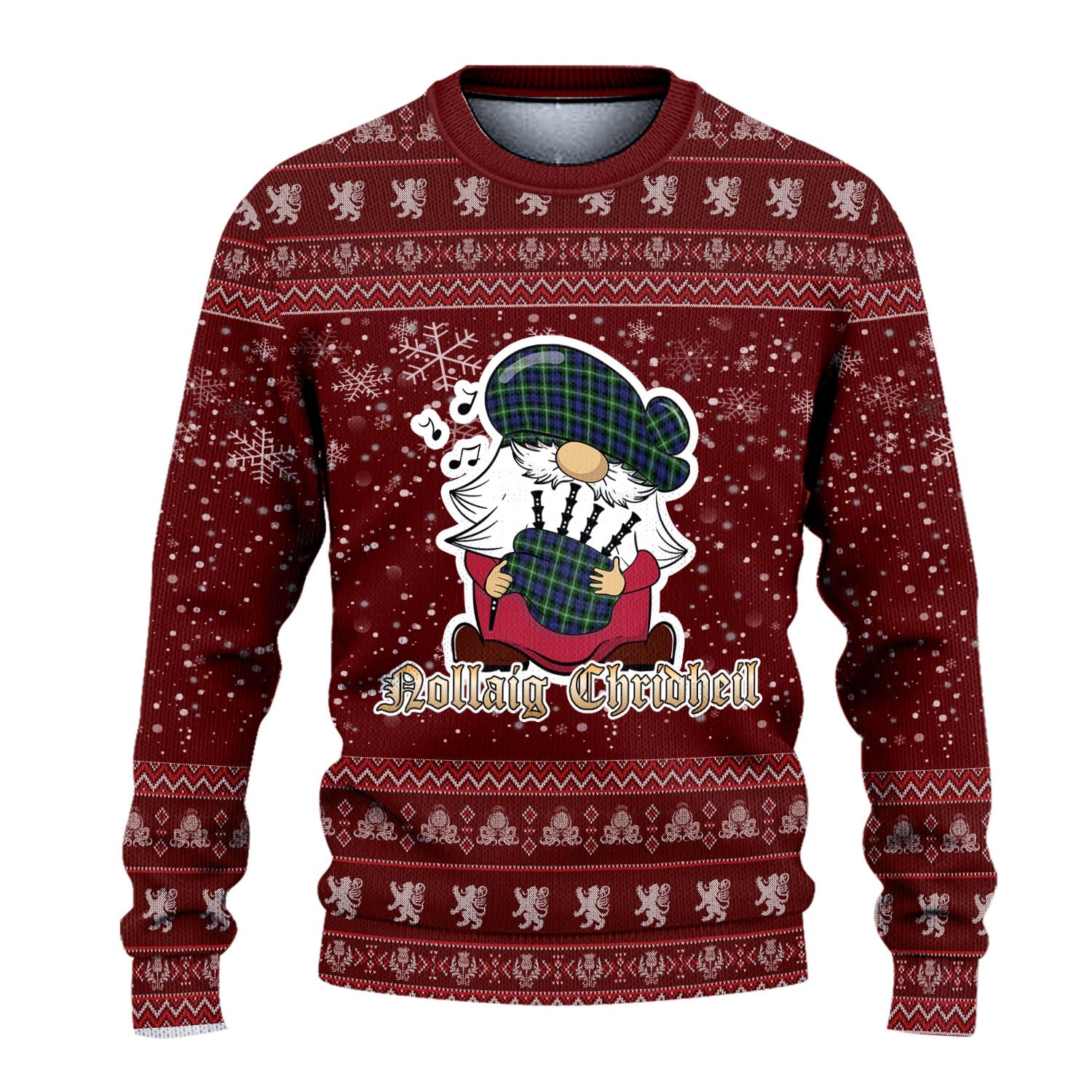 Baillie Modern Clan Christmas Family Knitted Sweater with Funny Gnome Playing Bagpipes - Tartanvibesclothing