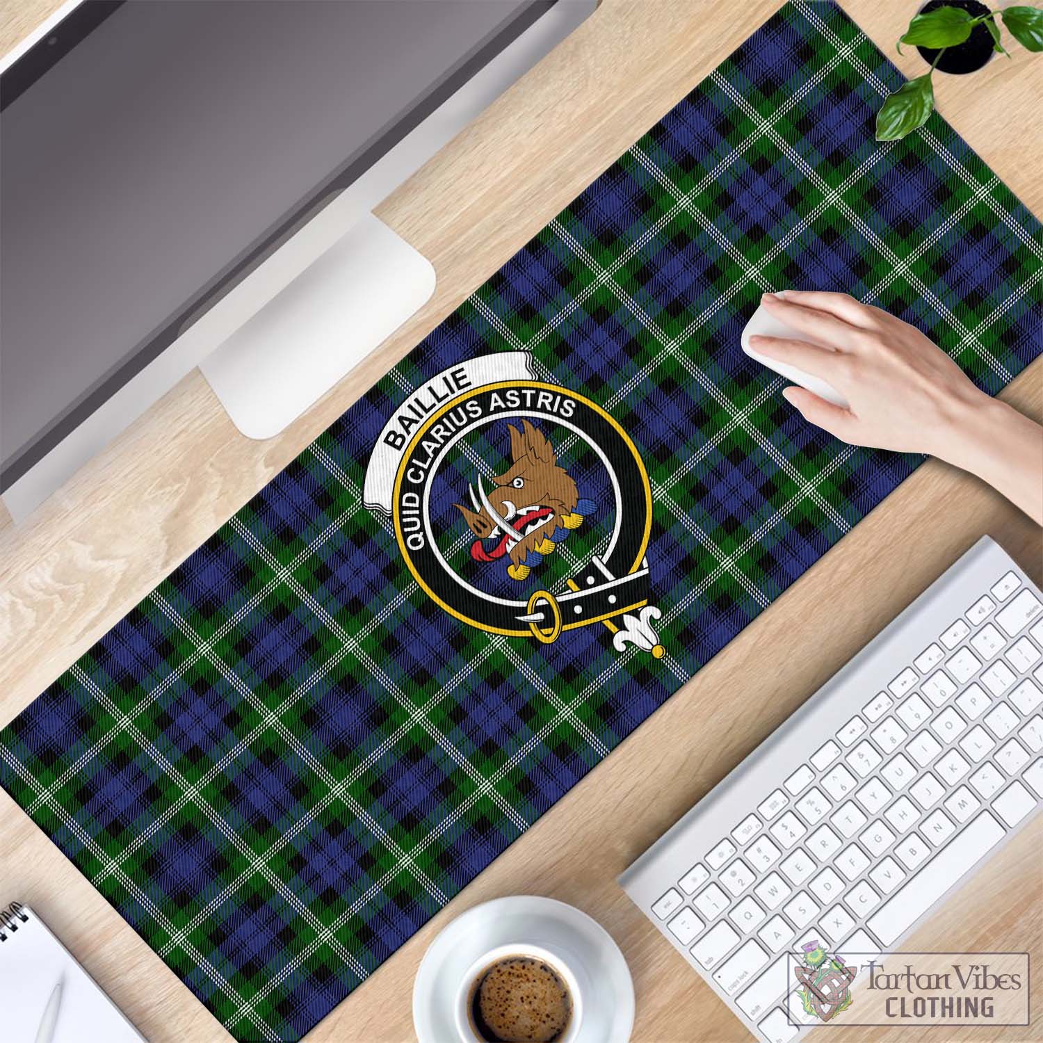 Tartan Vibes Clothing Baillie Modern Tartan Mouse Pad with Family Crest