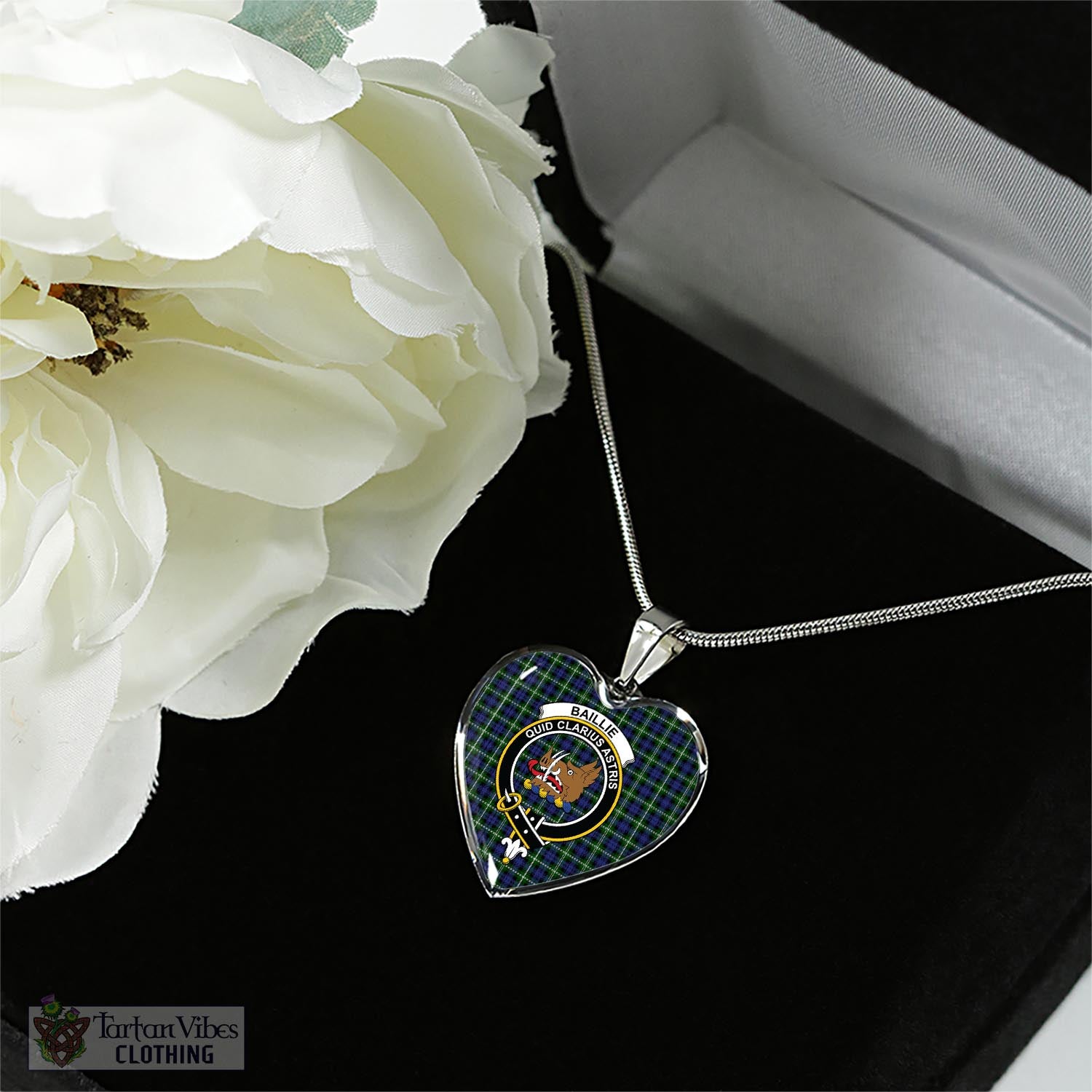 Tartan Vibes Clothing Baillie Modern Tartan Heart Necklace with Family Crest