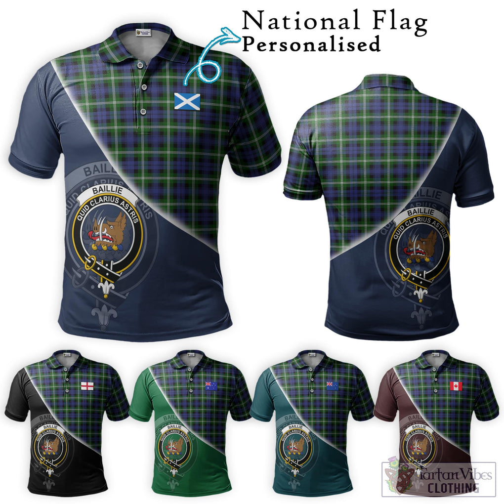 Baillie of Polkemmet Tartan Polo Shirt with Personalised National Flag and Family Crest Half Style Maroon - Tartanvibesclothing Shop