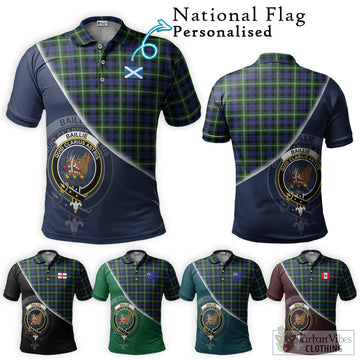 Baillie of Polkemmet Tartan Polo Shirt with Personalised National Flag and Family Crest Half Style