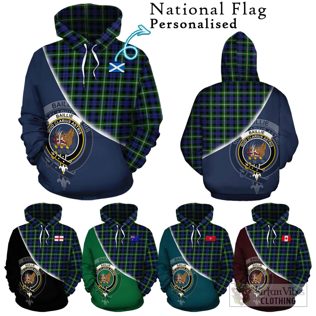 Baillie of Polkemmet Tartan Hoodie with Personalised National Flag and Family Crest Half Style Zip Hoodie - Tartanvibesclothing Shop