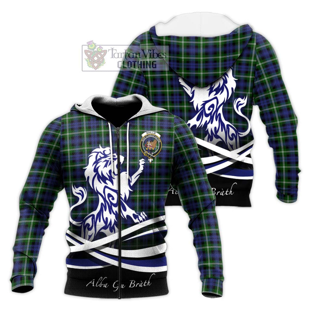 Baillie of Polkemmet Tartan Knitted Hoodie with Alba Gu Brath Regal Lion Emblem Unisex Knitted Zip Hoodie - Tartanvibesclothing Shop