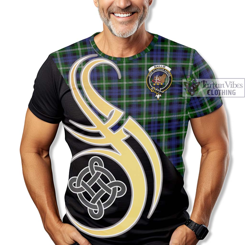 Tartan Vibes Clothing Baillie of Polkemmet Tartan T-Shirt with Family Crest and Celtic Symbol Style