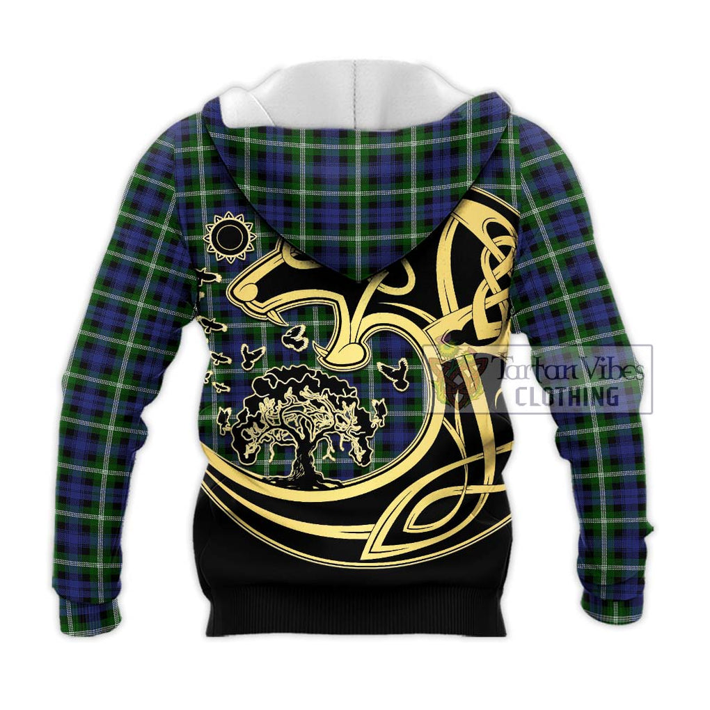 Baillie of Polkemmet Tartan Knitted Hoodie with Family Crest Celtic Wolf Style - Tartan Vibes Clothing