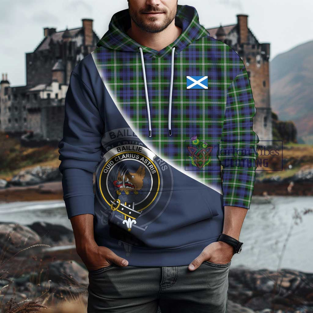 Baillie of Polkemmet Tartan Hoodie with Personalised National Flag and Family Crest Half Style - Tartanvibesclothing Shop