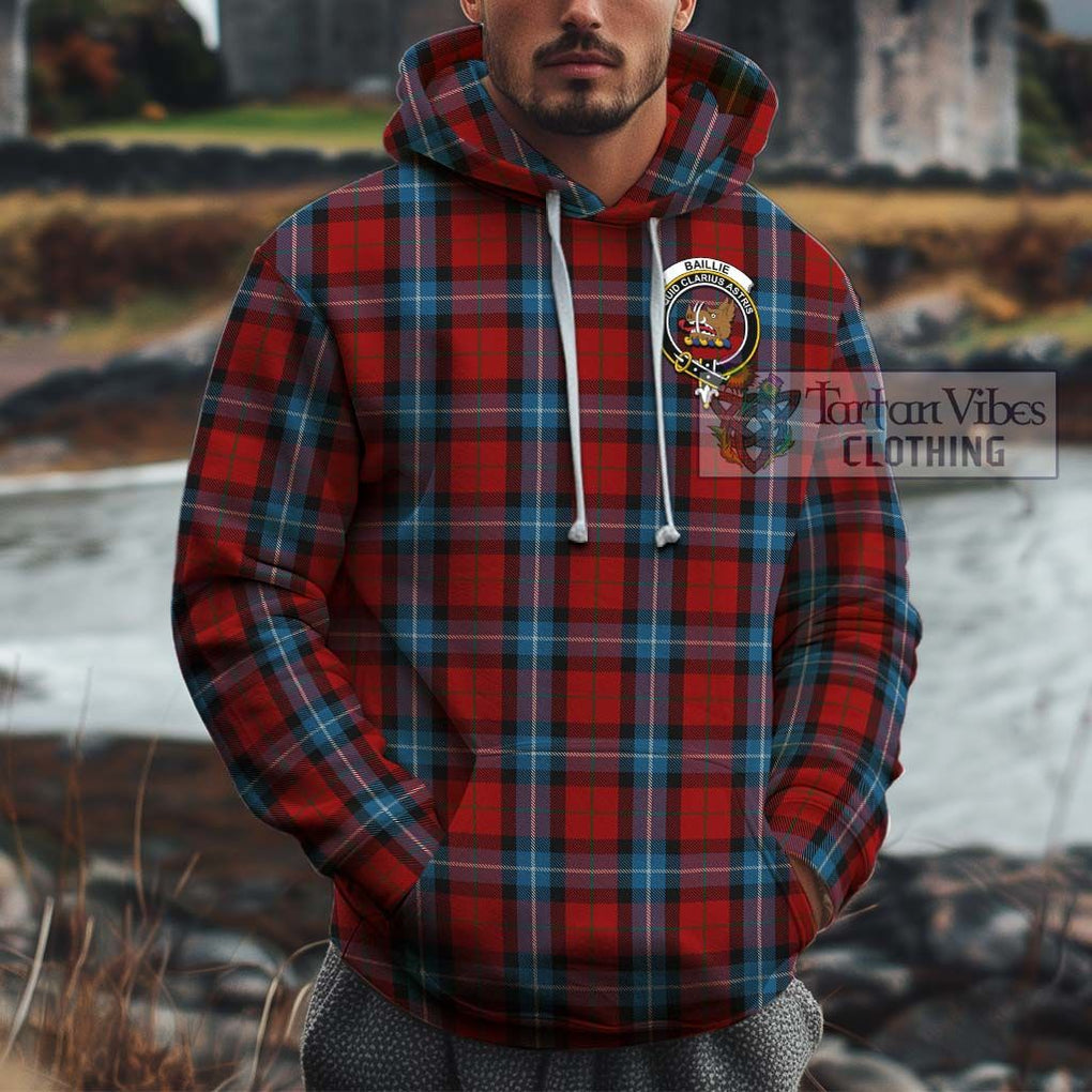 Baillie of Polkemmet Red Tartan Cotton Hoodie with Family Crest Pullover Hoodie XS - Tartan Vibes Clothing