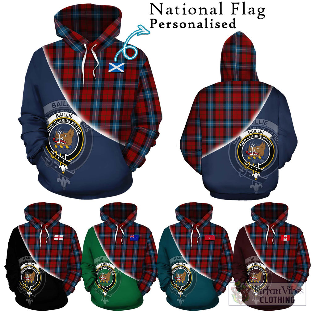 Baillie of Polkemmet Red Tartan Hoodie with Personalised National Flag and Family Crest Half Style Zip Hoodie - Tartanvibesclothing Shop