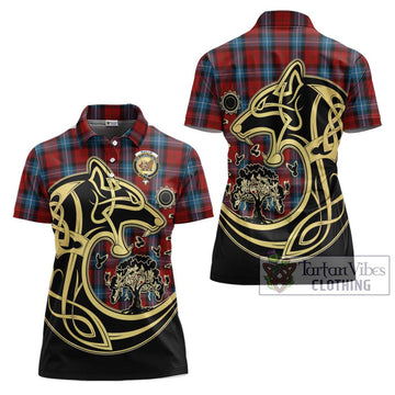 Baillie of Polkemmet Red Tartan Women's Polo Shirt with Family Crest Celtic Wolf Style