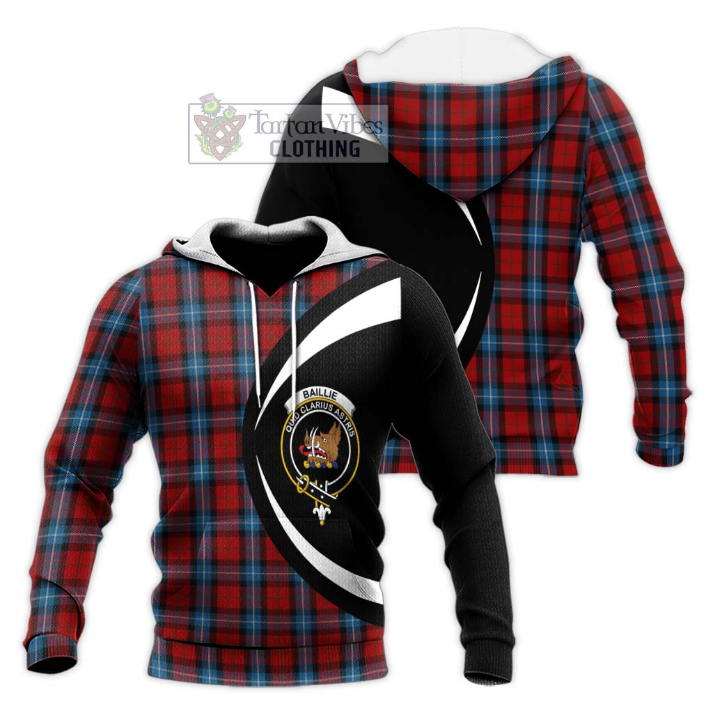 Baillie of Polkemmet Red Tartan Knitted Hoodie with Family Crest Circle Style Unisex Knitted Pullover Hoodie - Tartan Vibes Clothing