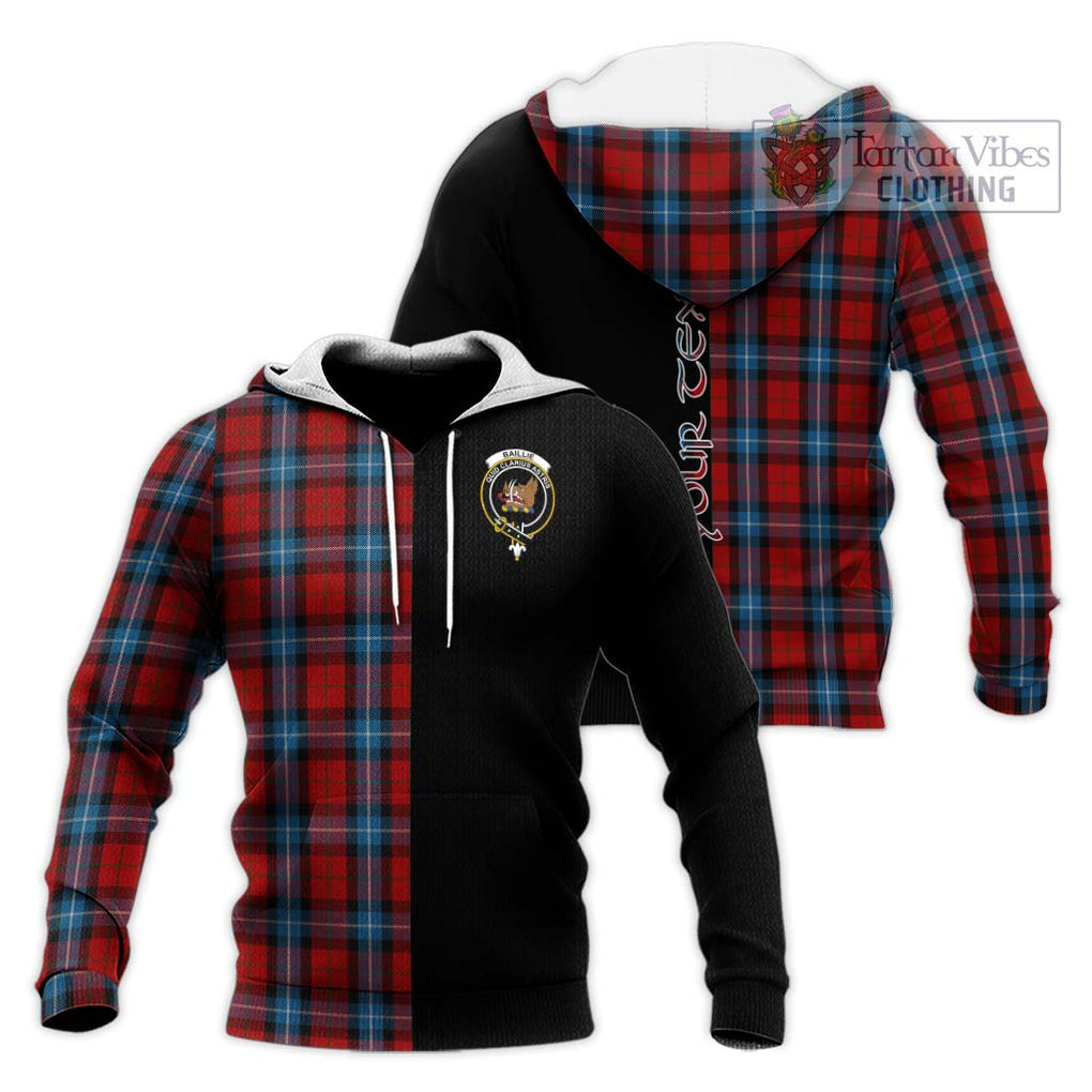 Baillie of Polkemmet Red Tartan Knitted Hoodie with Family Crest and Half Of Me Style Unisex Knitted Pullover Hoodie - Tartanvibesclothing Shop