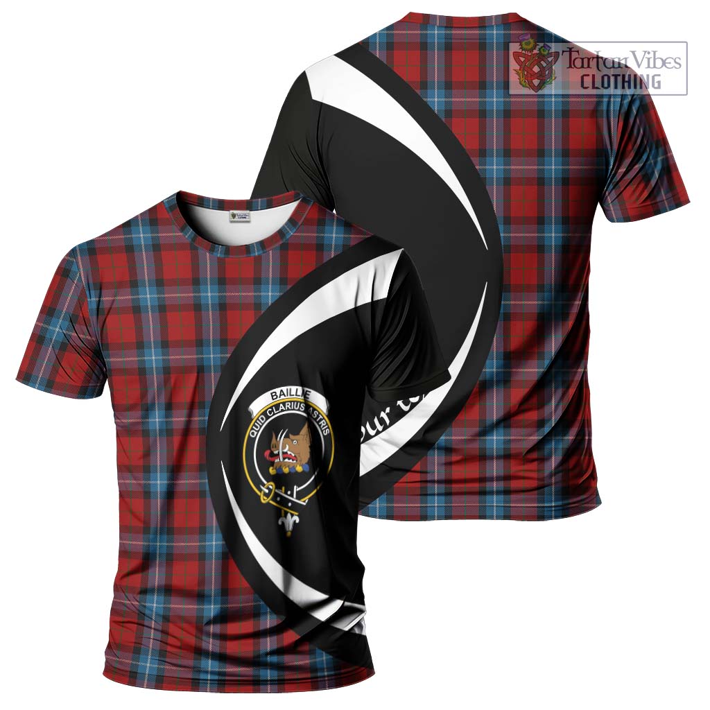 Tartan Vibes Clothing Baillie of Polkemmet Red Tartan T-Shirt with Family Crest Circle Style