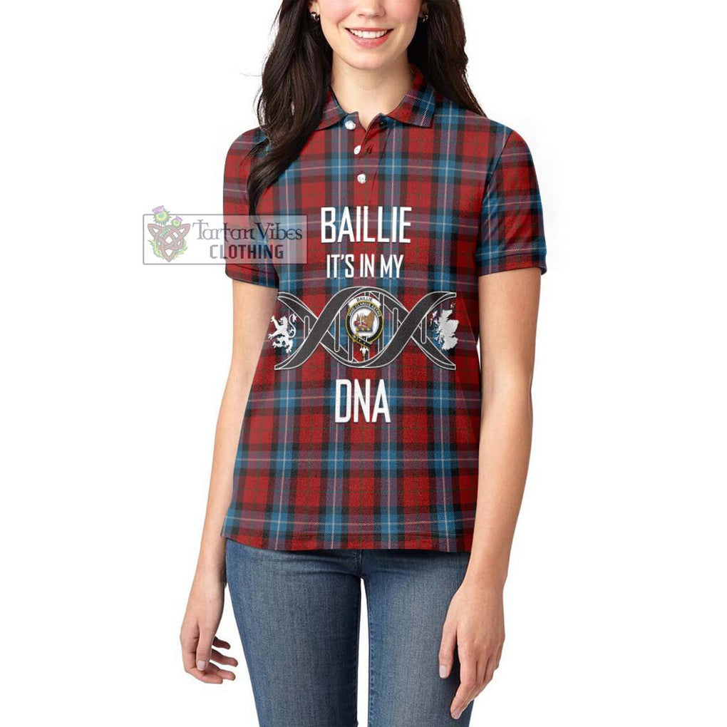 Baillie of Polkemmet Red Tartan Women's Polo Shirt with Family Crest DNA In Me Style Women - Tartanvibesclothing Shop