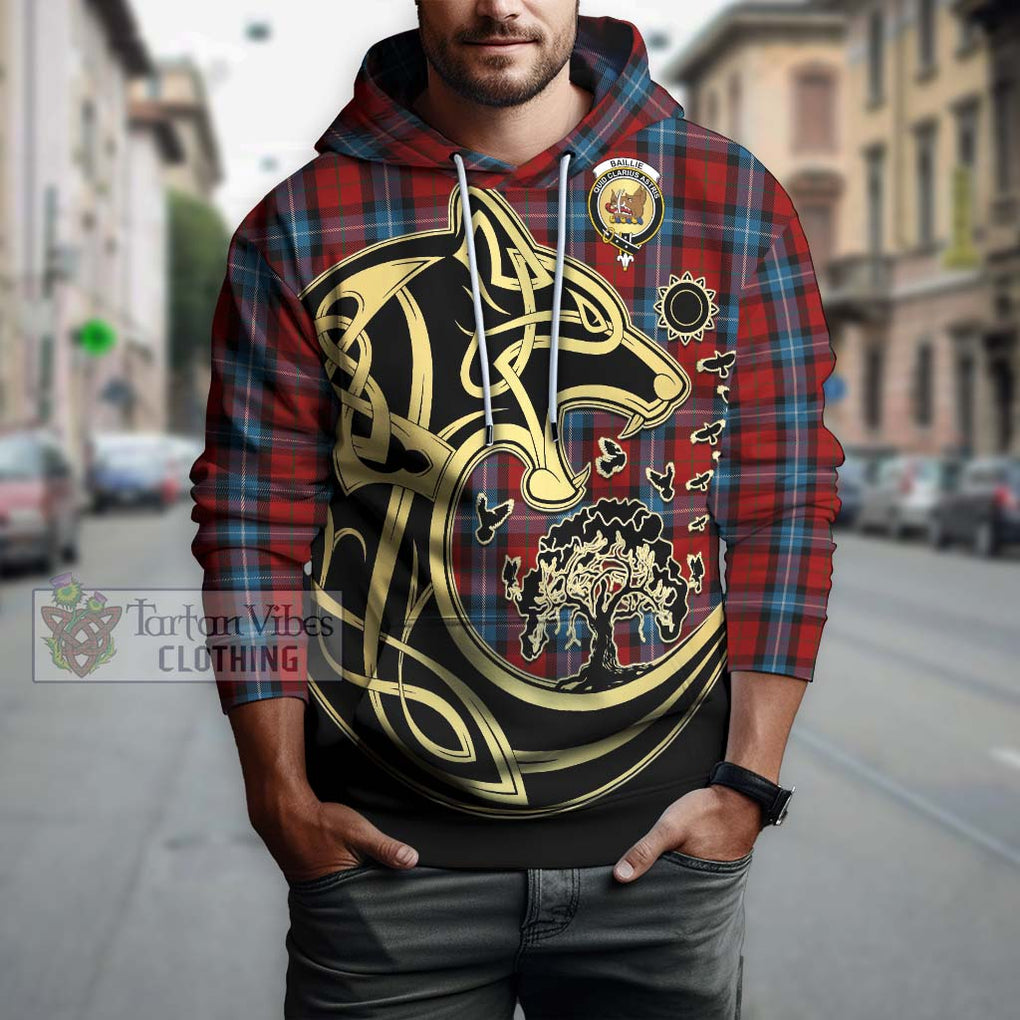 Baillie of Polkemmet Red Tartan Hoodie with Family Crest Celtic Wolf Style Zip Hoodie - Tartan Vibes Clothing