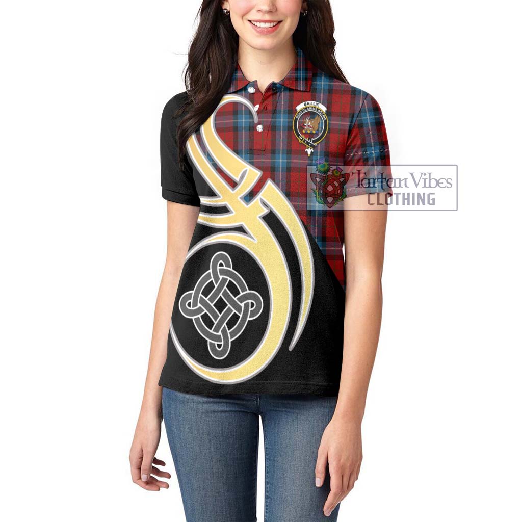 Baillie of Polkemmet Red Tartan Women's Polo Shirt with Family Crest and Celtic Symbol Style Women - Tartan Vibes Clothing