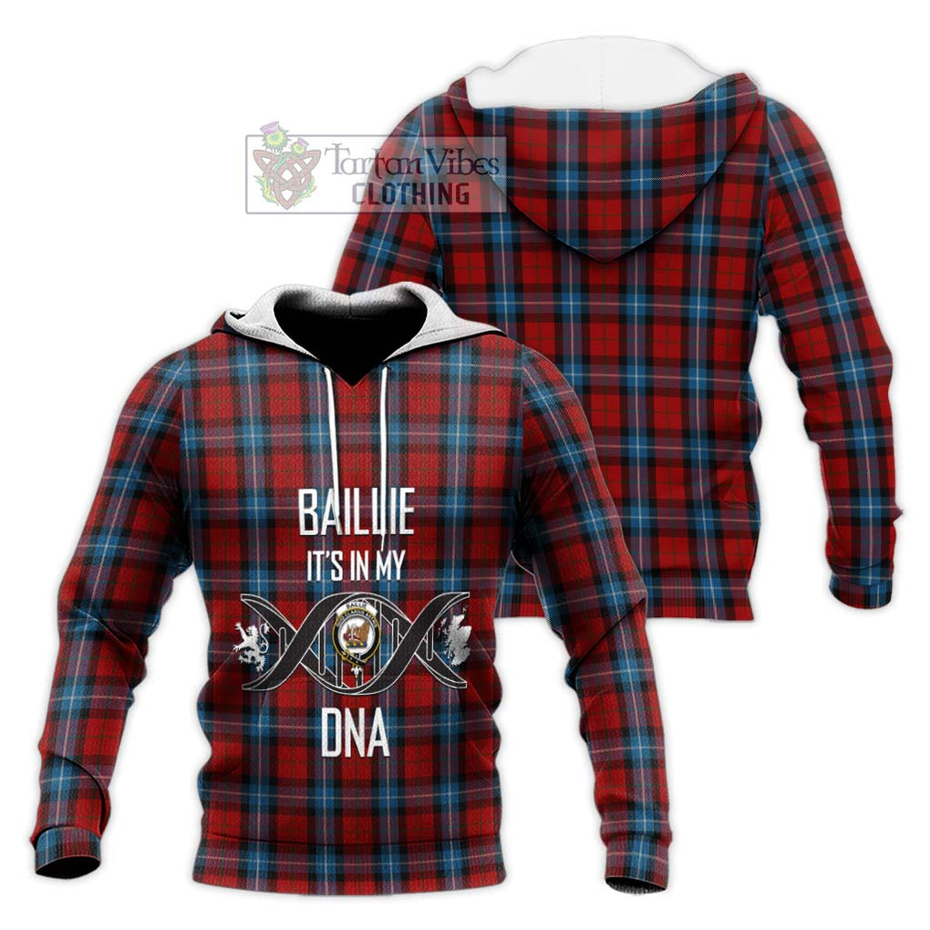 Baillie of Polkemmet Red Tartan Knitted Hoodie with Family Crest DNA In Me Style Unisex Knitted Pullover Hoodie - Tartanvibesclothing Shop