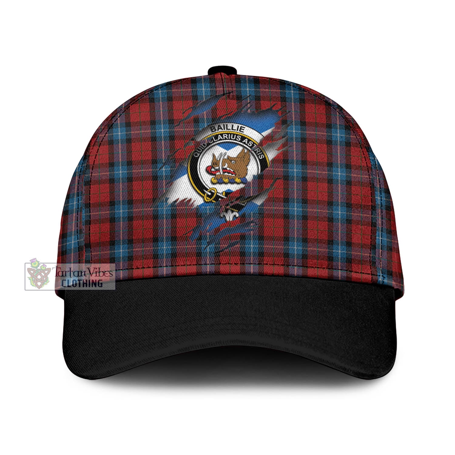 Tartan Vibes Clothing Baillie of Polkemmet Red Tartan Classic Cap with Family Crest In Me Style