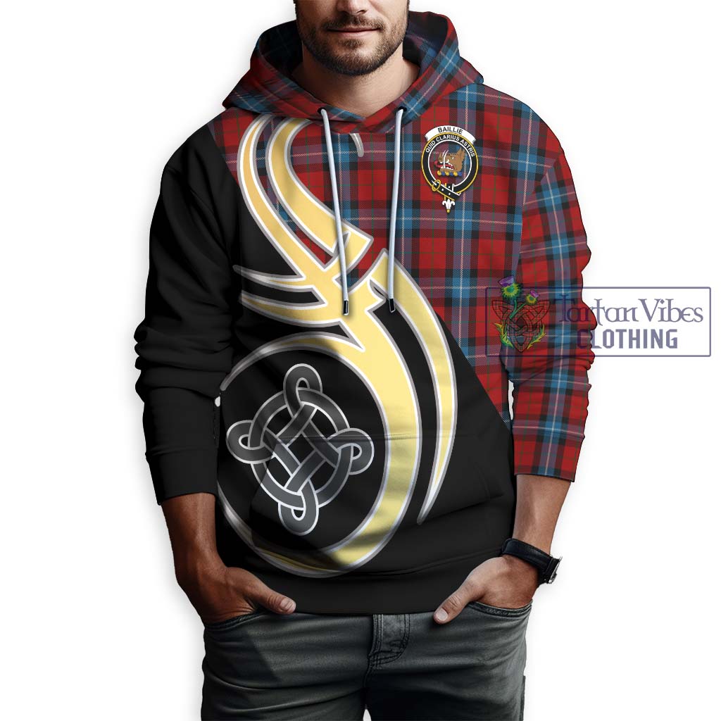 Baillie of Polkemmet Red Tartan Hoodie with Family Crest and Celtic Symbol Style Zip Hoodie - Tartan Vibes Clothing