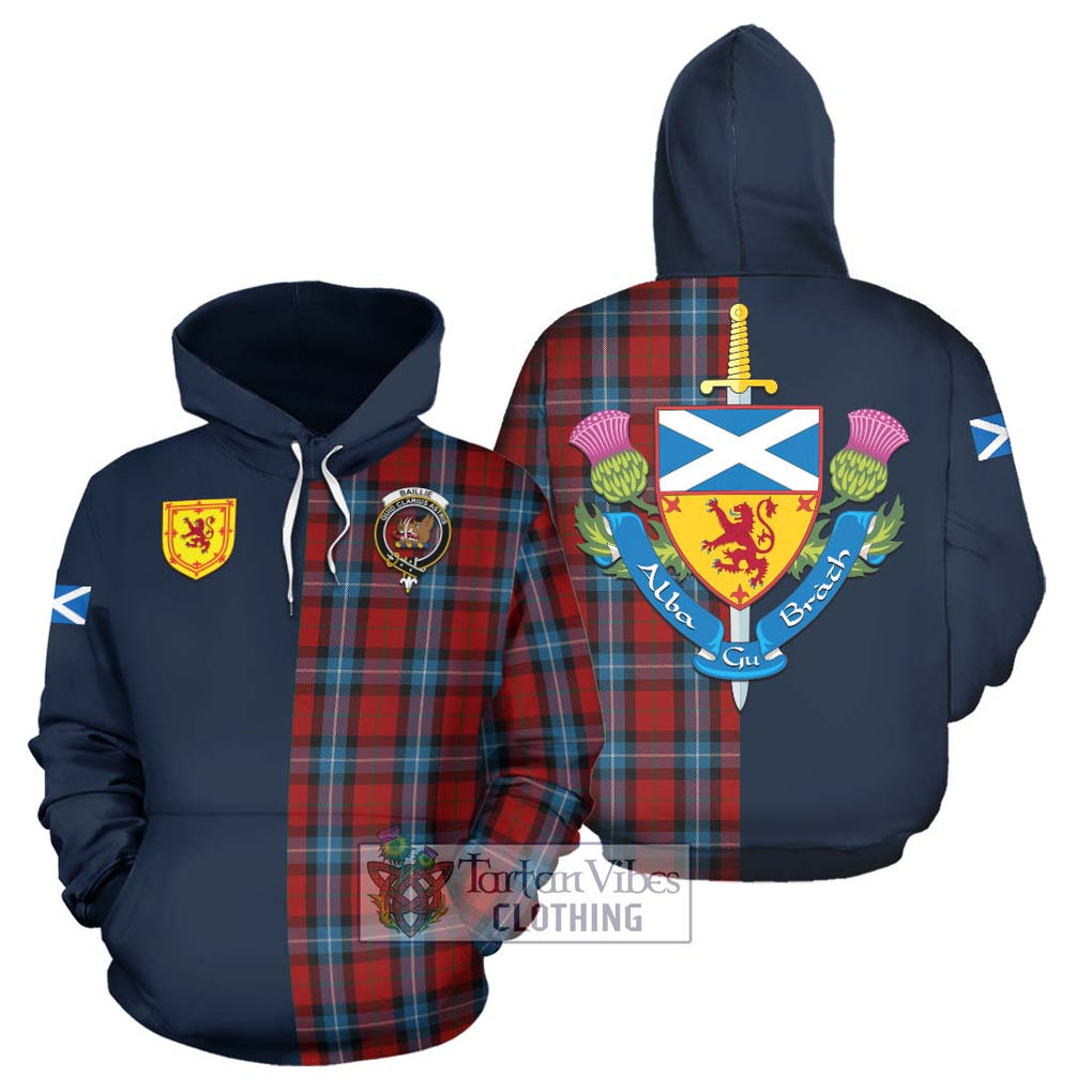 Tartan Vibes Clothing Baillie of Polkemmet Red Tartan Hoodie with Scottish Lion Royal Arm Half Style