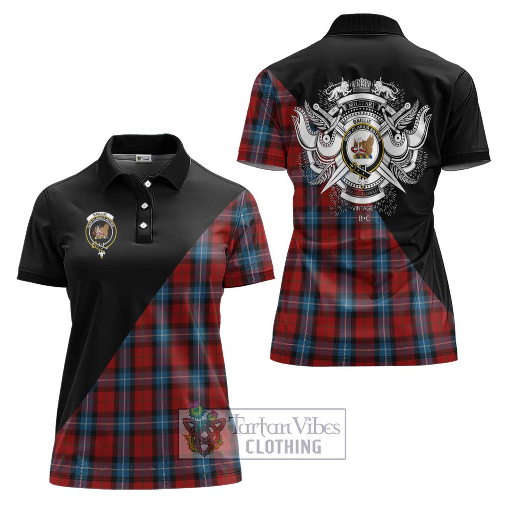 Baillie of Polkemmet Red Tartan Women's Polo Shirt with Family Crest and Military Logo Style Women - Tartanvibesclothing Shop