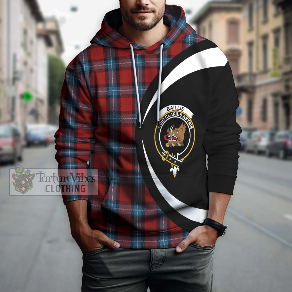 Tartan Vibes Clothing Baillie of Polkemmet Red Tartan Hoodie with Family Crest Circle Style