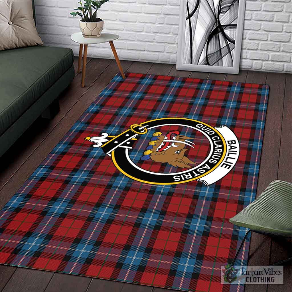 Tartan Vibes Clothing Baillie of Polkemmet Red Tartan Area Rug with Family Crest