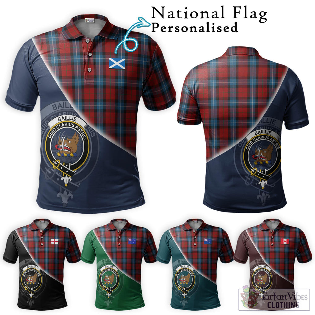 Baillie of Polkemmet Red Tartan Polo Shirt with Personalised National Flag and Family Crest Half Style Maroon - Tartanvibesclothing Shop