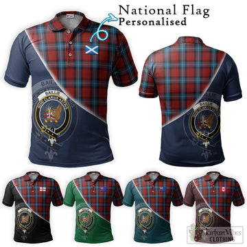 Baillie of Polkemmet Red Tartan Polo Shirt with Personalised National Flag and Family Crest Half Style