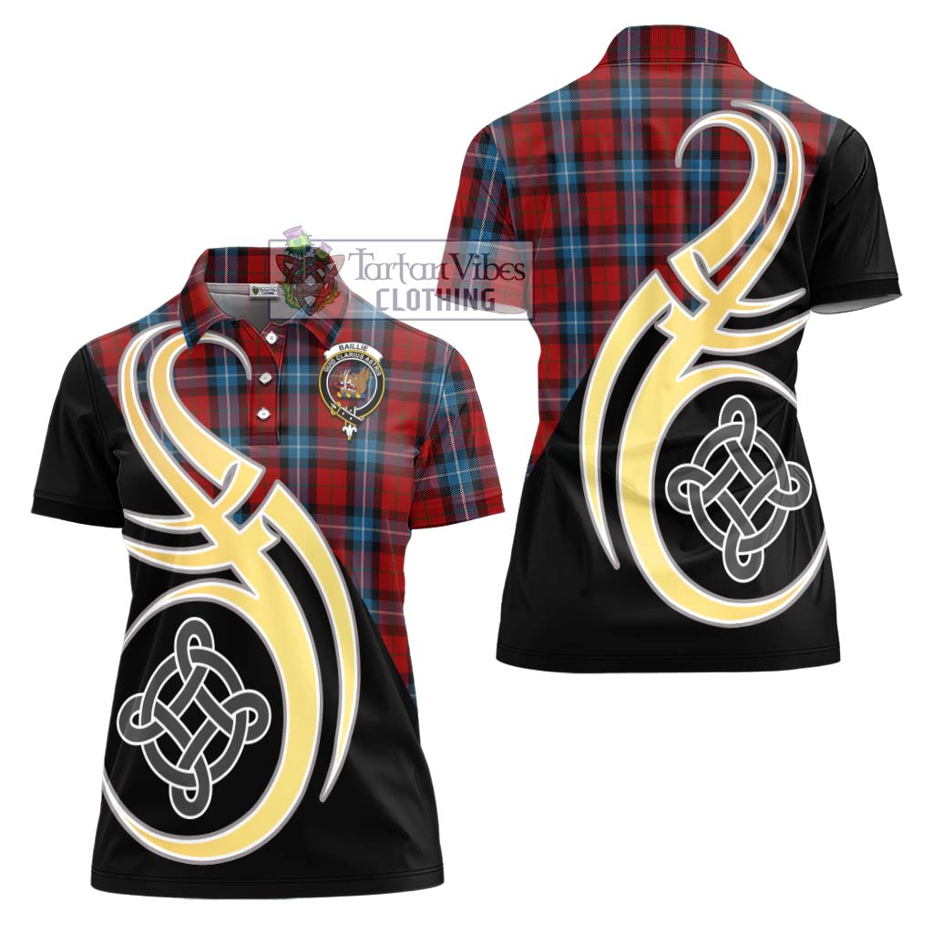 Baillie of Polkemmet Red Tartan Women's Polo Shirt with Family Crest and Celtic Symbol Style - Tartan Vibes Clothing