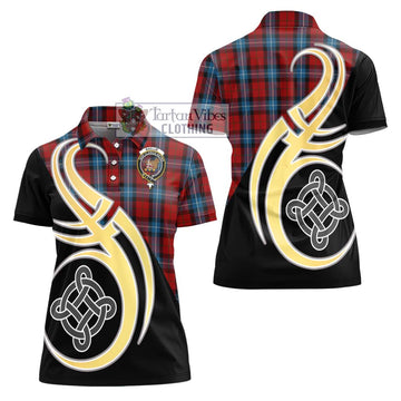 Baillie of Polkemmet Red Tartan Women's Polo Shirt with Family Crest and Celtic Symbol Style