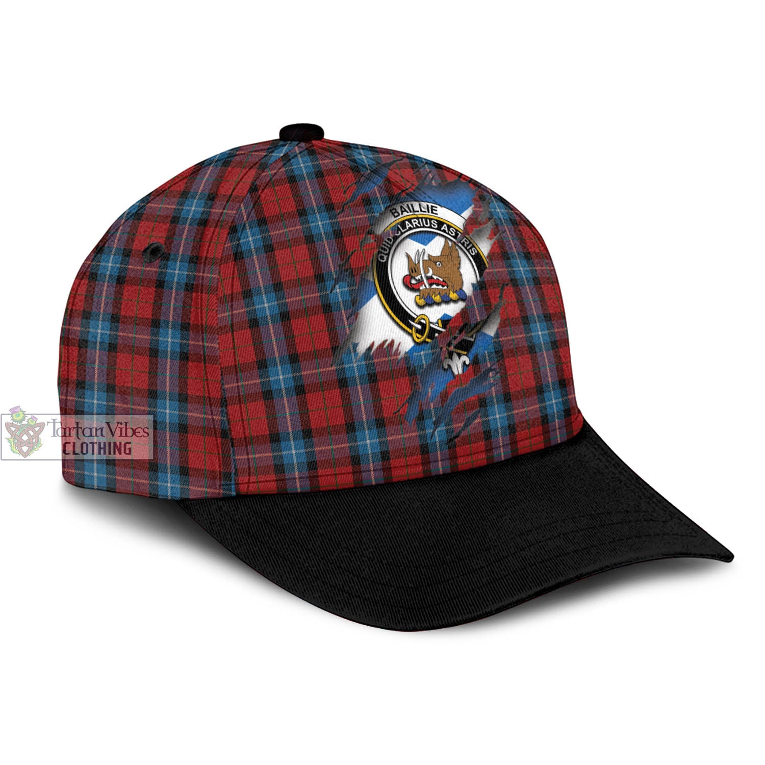 Tartan Vibes Clothing Baillie of Polkemmet Red Tartan Classic Cap with Family Crest In Me Style