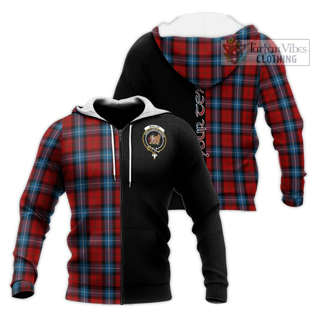 Baillie of Polkemmet Red Tartan Knitted Hoodie with Family Crest and Half Of Me Style Unisex Knitted Zip Hoodie - Tartanvibesclothing Shop