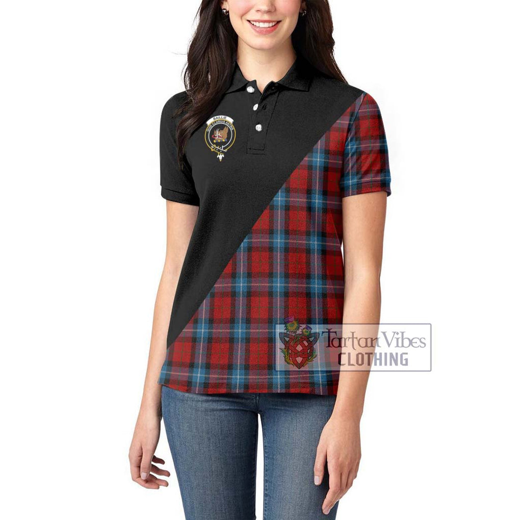 Baillie of Polkemmet Red Tartan Women's Polo Shirt with Family Crest and Military Logo Style - Tartanvibesclothing Shop