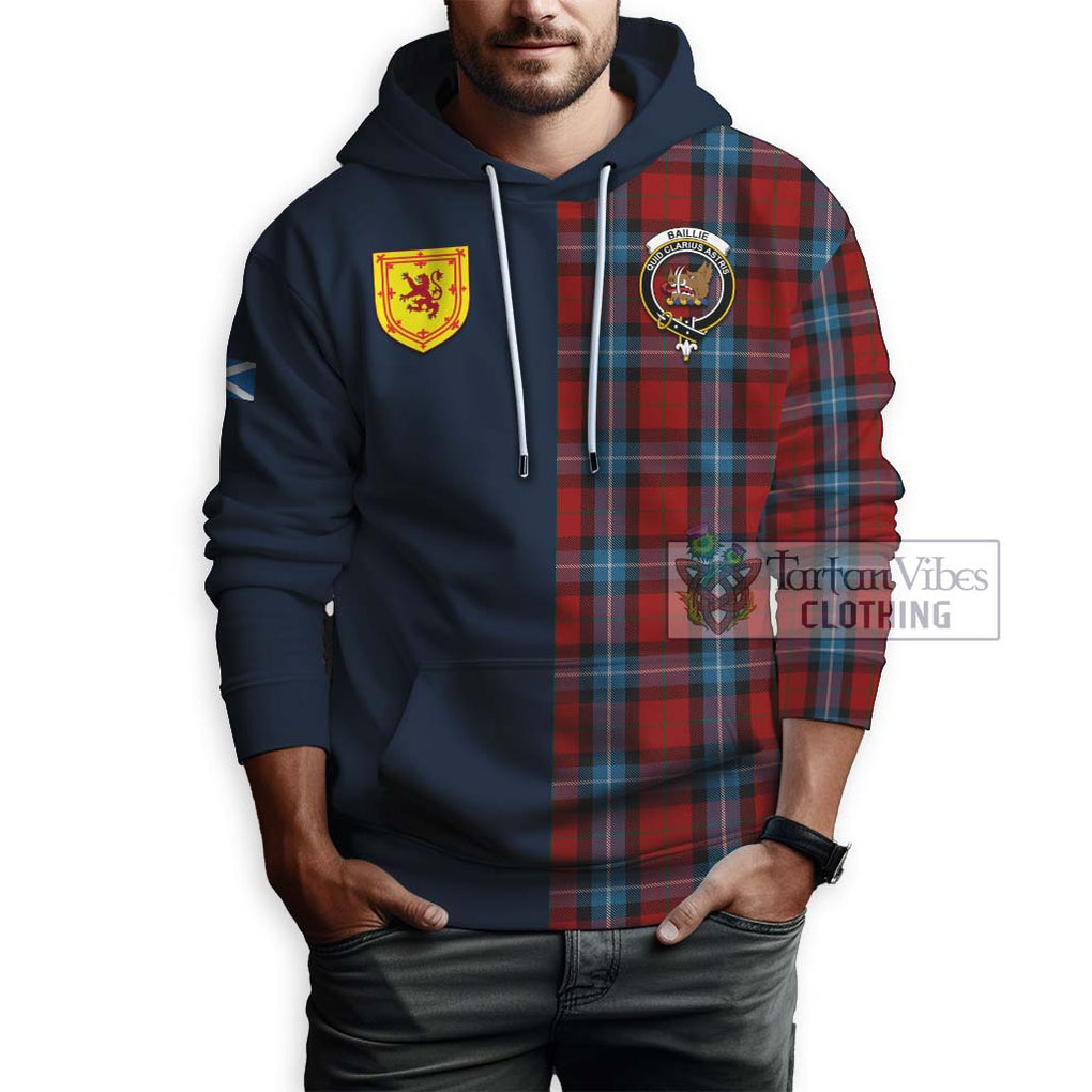 Tartan Vibes Clothing Baillie of Polkemmet Red Tartan Hoodie with Scottish Lion Royal Arm Half Style