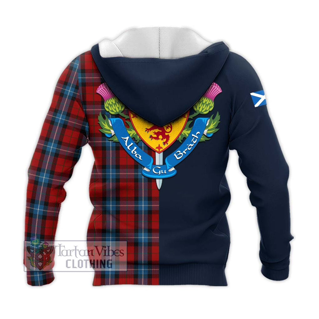 Tartan Vibes Clothing Baillie of Polkemmet Red Tartan Knitted Hoodie with Scottish Lion Royal Arm Half Style