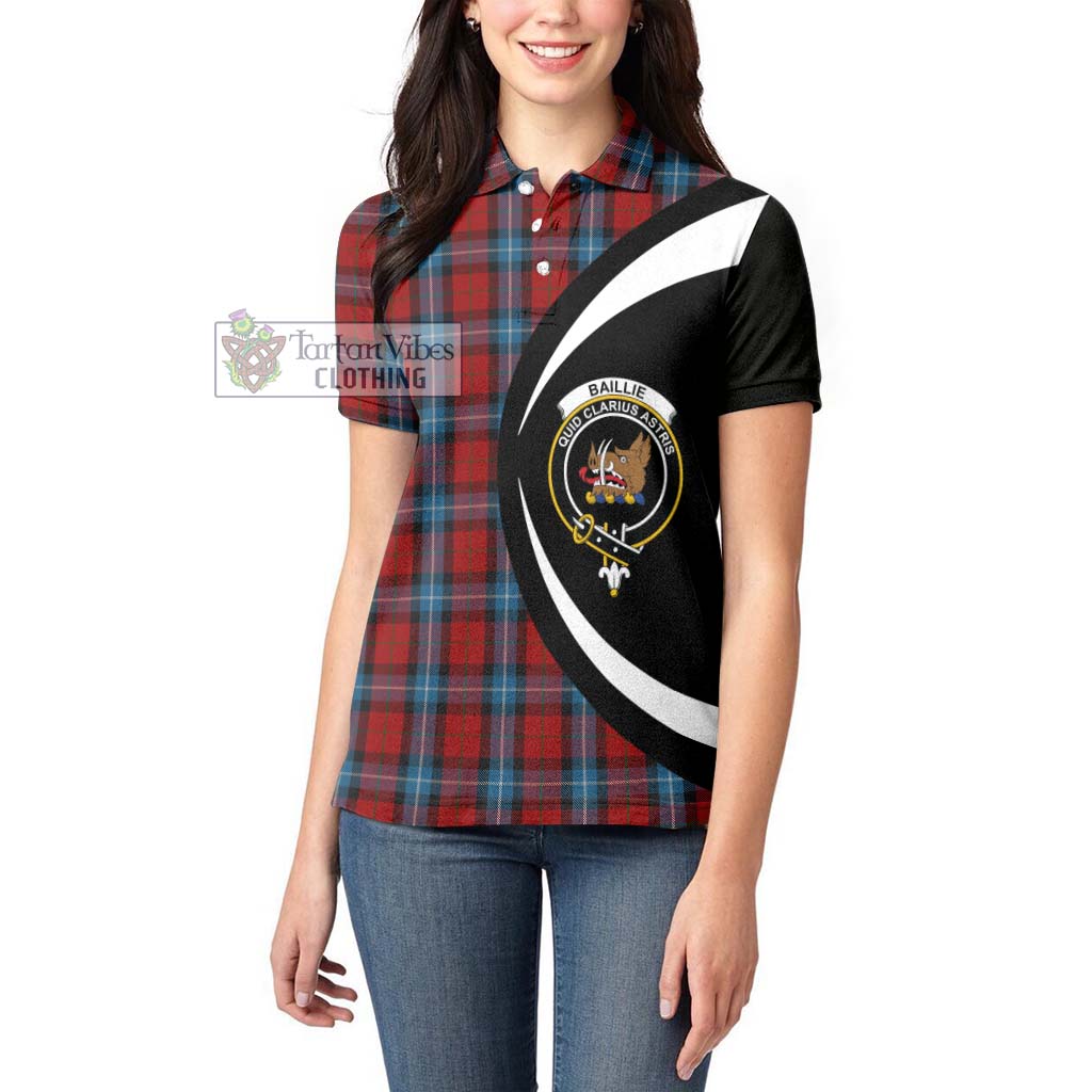 Baillie of Polkemmet Red Tartan Women's Polo Shirt with Family Crest Circle Style - Tartan Vibes Clothing