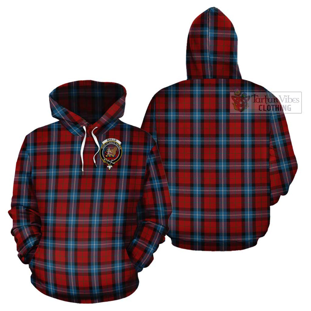 Baillie of Polkemmet Red Tartan Cotton Hoodie with Family Crest Pullover Hoodie - Tartan Vibes Clothing