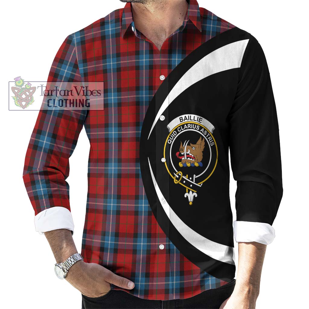 Tartan Vibes Clothing Baillie of Polkemmet Red Tartan Long Sleeve Button Up with Family Crest Circle Style